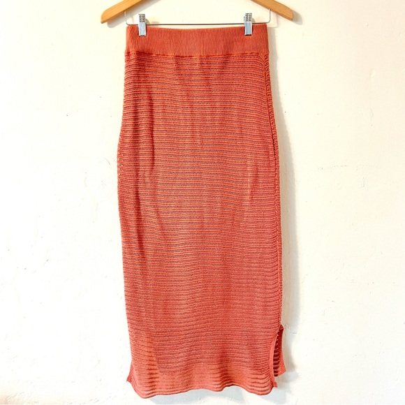 Callahan Open Knit Genny Midi Skirt, Fully Lined 100% Cotton, Rust Orange Size M - Picture 2 of 8
